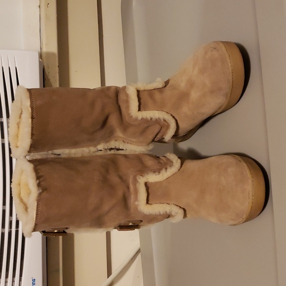 Tory Burch Shoes - Tory Burch Camel Suede Shearling with Buckles